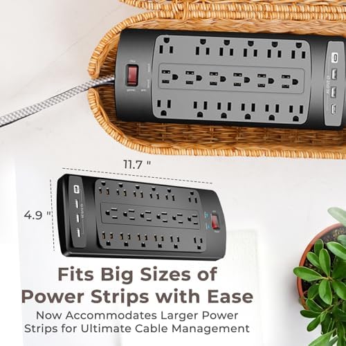 Cable Management Box, Handmade Rattan Cord Organizer for Power Strip