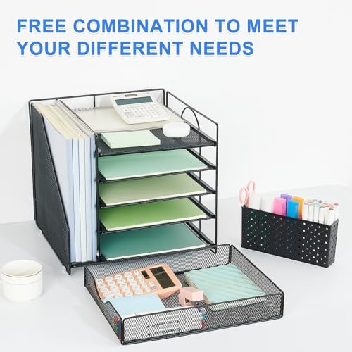 5-Tier Desk Organizer with Drawer and Pen Holder, Black