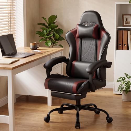 LUCKRACER Gaming Chair with Footrest, Pocket Spring Seat, 90°-135° Reclining Computer Chair with Linkage Armrests, Lumbar Support, Height Adjustment, SGS-Tested Gas Lift, 330 lbs Capacity, Red