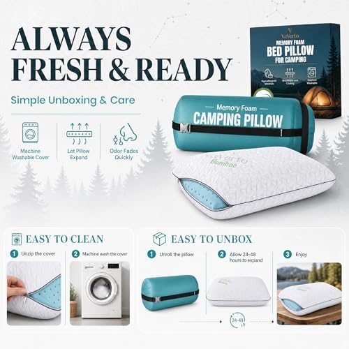 Vaverto Camping Pillow, Backpacking Memory Foam Travel Pillow 2-Pack