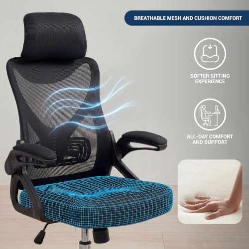 Mesh Home Office Desk Chair with Flip-Up Arms, Headrest & Lumbar Support
