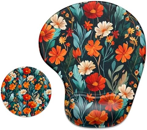 ITNRSIIET Ergonomic Mouse Pad Coaster Set with Gel Wrist Support Wrist Rest Smooth Surface Non-Slip PU Base Comfortable Office Supplies Pain Relief, 9.5 x 8.3 inches, Beautiful Flowers