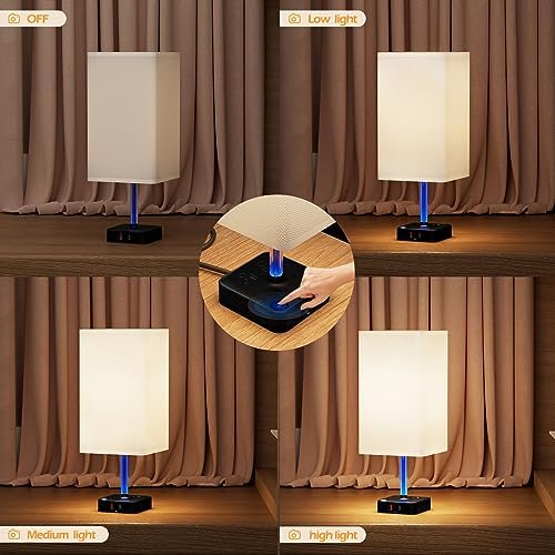 Touch Bedside Table Lamps for Bedroom Night Stands with Charging Station