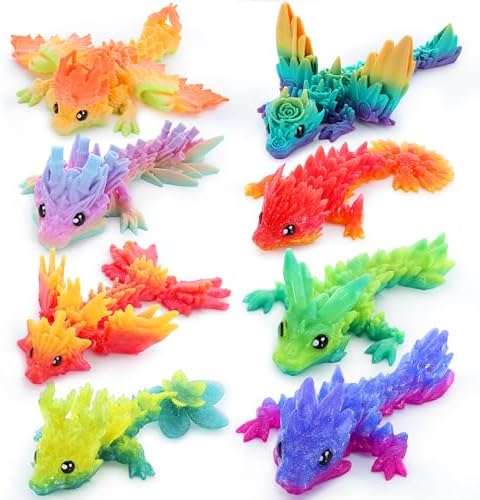 JOYIN 8 Pcs 3D Printed Dragon, 4.4" Colorful Flexible Articulated Dragon Fidget Toys for Party Favors, Classroom Prizes, Goodie Bag Fillers, Autism Stress Relief for Kids & Adults Birthday Gifts