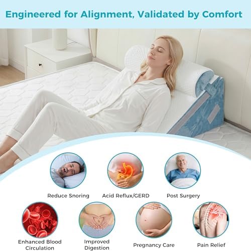 BDEUS 3PCS Wedge Pillow Set for After Surgery, Back Pillow for Bed Sitting up, Orthopedic Foam Wedge Pillow for Acid Reflux Sleep Apnea Back Pain Relief, Post Surgery Pillow for GERD & Snoring, Navy
