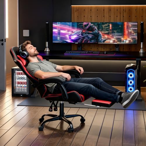 Magshion Gaming Chair for Adults, Ergonomic Computer Chair with Linkage Armrests, Height Adjustable Gamer Chair with Footrest and Headrest for Home Office, 350 Lbs Capacity, Red
