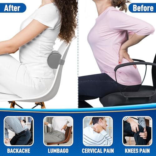 CushZone Memory Foam Lumbar Roll Support Pillow, Light Gray