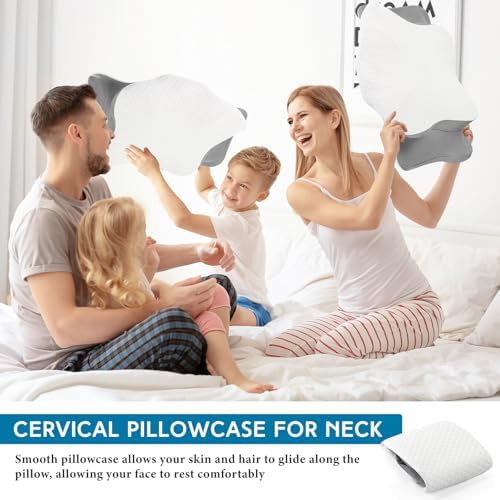 HunnmingRe Pillow Case for Cervical Neck, Light Gray, White, Standard Size