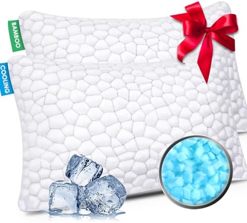 Cooling Pillows King Size Set of 2, CertiPUR-US Shredded Memory Foam Pillows,Soft Yet Supportive Pillow for Sleeping, Cool Pillow for Hot Sleepers,Adjustable Firm Pillow for Side,Back,Stomach Sleepers