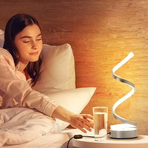 NUÜR Silver Infinity Spiral LED Table Lamp, Dimmable Bedside Lamp