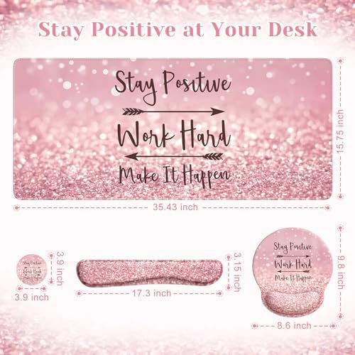 iCasso Pink Ergonomic Mouse Pad with Wrist Rests Set for Desk Accessories