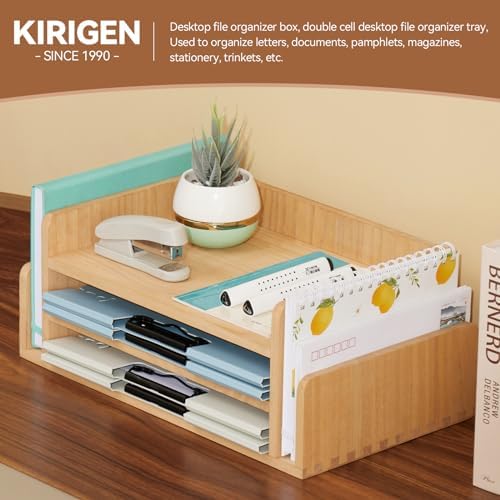 KIRIGEN Wood Desk Organizer, 5-Tray Letter Tray and Mail Sorter Natural 2TP