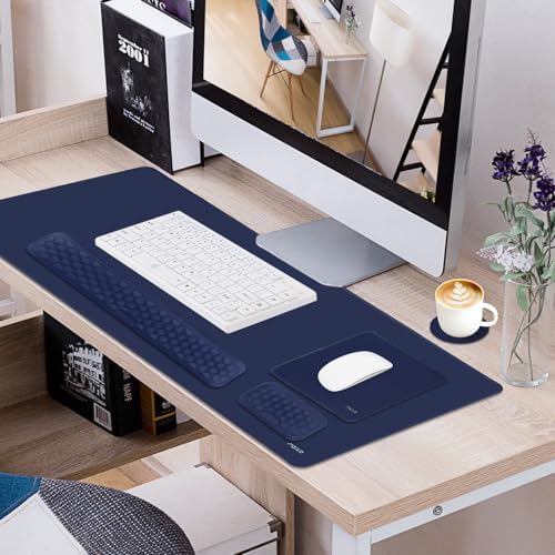 MOSISO Large Gaming Mouse Pad&Massage Keyboard Wrist Rest, Navy Blue