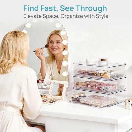 Vtopmart Clear Stackable Storage Drawers, 2 Pack Wide Plastic Organizers
