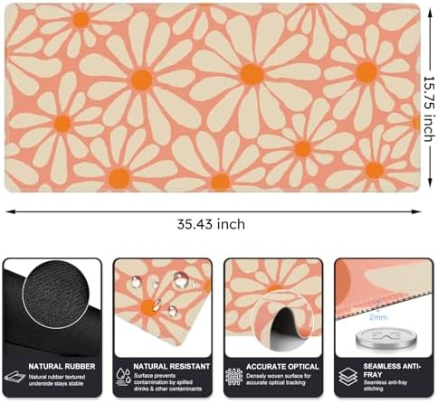 iCasso Desk Mat,Desk Matt for Desktop,Cute Desk Pad Mat, Orange Floral