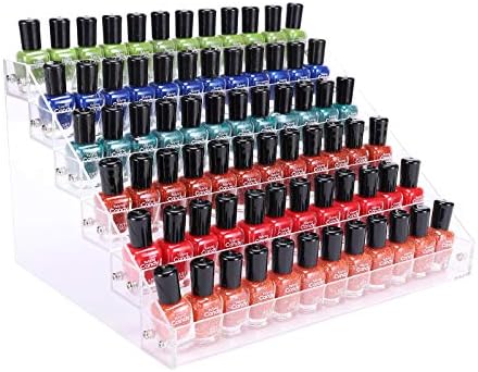 BTremary Clear Nail Polish Paint Organizer Holder Rack Shelf 6 Tier Acrylic Tattoo Ink Essential Oil Display Stand Holds Up to 48-96 Bottles for Table (Fit 1-2oz Bottles) (Pack of 21)