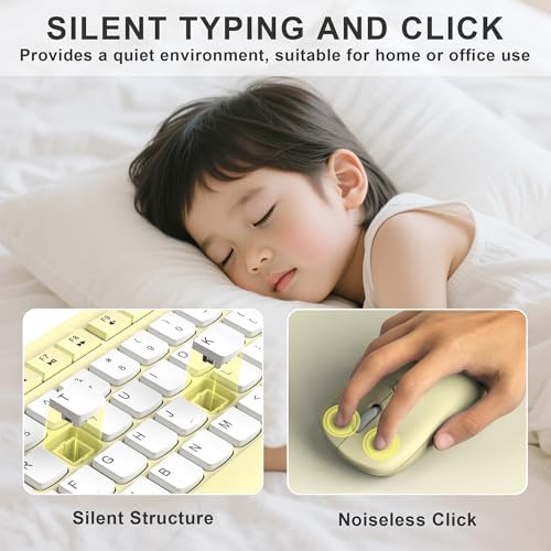 Wireless Keyboard and Mouse Combo Silent for Office and Home(Yellow-B)