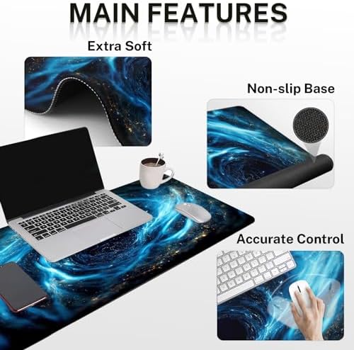 Britimes Keyboard Mouse Pad Set, 4 in 1 Desk Mat Set, Blue Black Galaxy