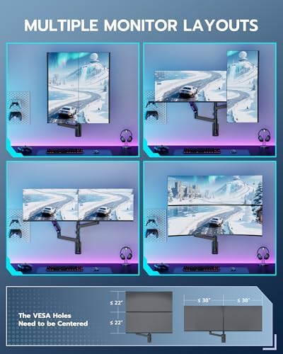 ARES WING Dual Monitor Wall Mount for 24-57 Inch Ultrawide Screen, Black