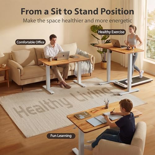 Cubiker Standing Desk, 40x24 Inches Sit Stand Home Office Desk, Electric Stand up Desk, Adjustable Desk with Splice Board, White Frame/Light Rustic Top