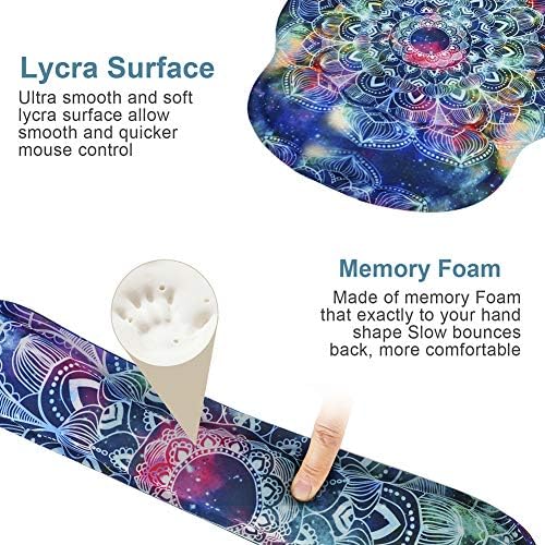 Keyboard Wrist Rest Pad and Mouse pad with Wrist Rest Support Set, Non Slip Rubber Base Wrist Support Mousepad with Ergonomic Comfy Gel Memory Foam for Home Office Efficient Working（Mandala Art)