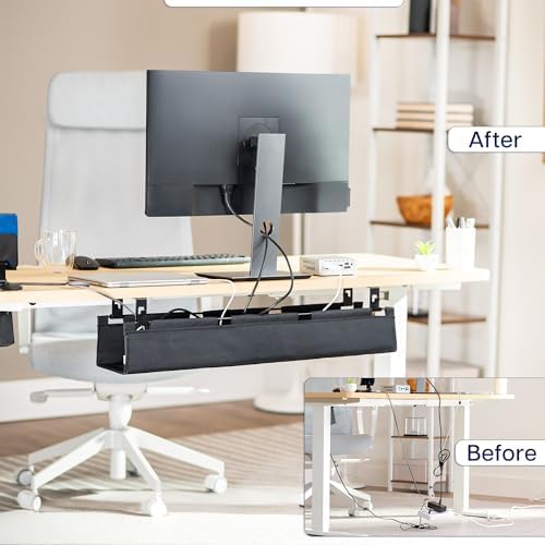 VIVO Black Screw-on 31 in Fabric Cable Management Tray, DESK-AC31F-S