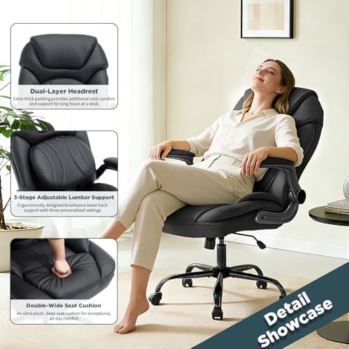 500lbs Plus Size Comfy Office Desk Chair with Back Support Black