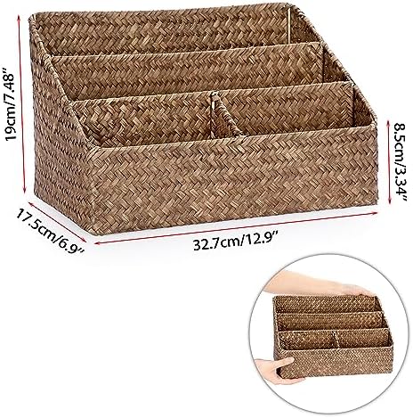 BTSKY Woven Storage Basket, Seagrass Desk Organizer with 4 Compartments