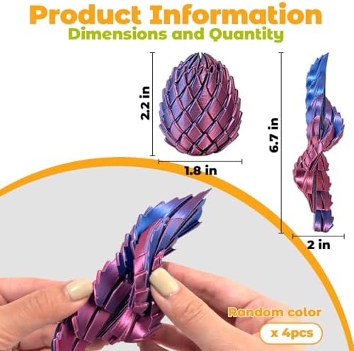 3D Printed Twisty Fidget Dragon Eggs, Rotating Sensory Desk Toys(4pcs)