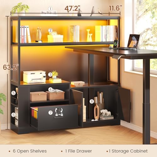 SEDETA 57" L Shaped Standing Desk, Sit Stand Office Desk with Storage Hutch