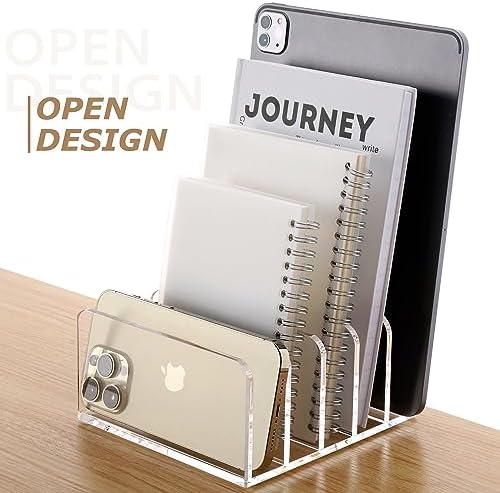 SANRUI Clear Mail Organizer Desk Sorter, Acrylic Letter File Holder 5-Slot