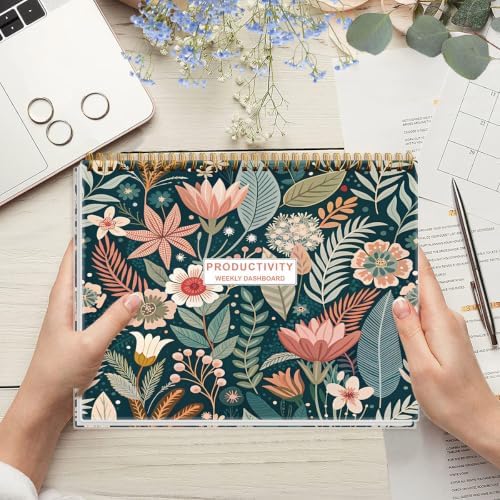 Weekly Productivity Dashboard - 8.5" x 11" Dashboard Desk Notepad Has 6 Focus Areas to List Tasks for Goals, Projects, Clients, Academic or Meal-Organize Your Daily Work Efficiently, 54 Weeks, Flower-D