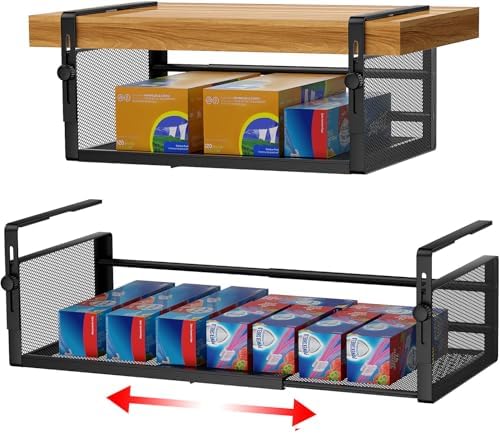AmonHouseware 2Pack Expandable Under Shelf Storage Basket Organizer,Black