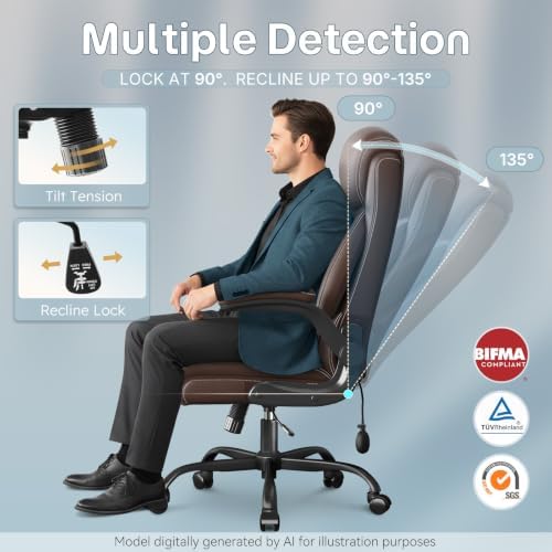 Ergonomic Office Chair,Inflatable Lumbar Support High Back Chair,Brown