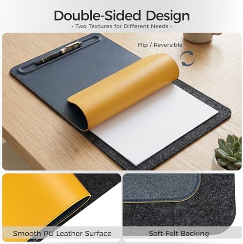 Desk Mat – Double-Sided Vegan Leather & Felt | Built-In Magnetic Cable Organizer & File Storage | Premium Workspace Pad for Office, Gaming & Creative Professionals-（Green）