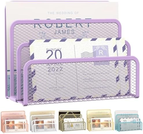 Mail Organizer Countertop for Desk, Mail File Holder with 3-Slot, Purple