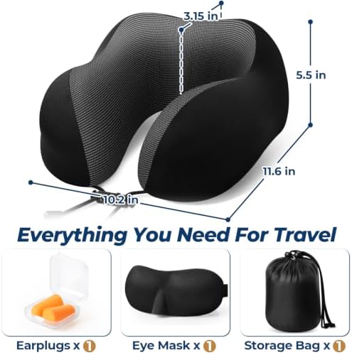 ExploreBliss Travel Pillow, Memory Foam Neck Pillow Airplane, Black