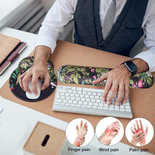 Keyboard Wrist Rest Mouse Pad with Wrist Support, Gaming Mousepad with Non-Slip Base, Ergonomic Mouse Wrist Arm Cushion Support for Home Office Laptop Computer, Easy Typing for Pain Relief, Grass