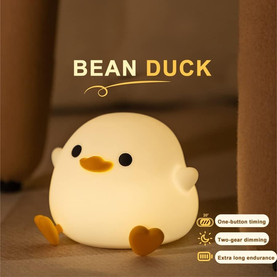 S NMT Cute Duck Night Light for Children,Soft Silicone Sleep Light with USB Rechargeable,Touch Sensor Nightlights for Kids Room Gift