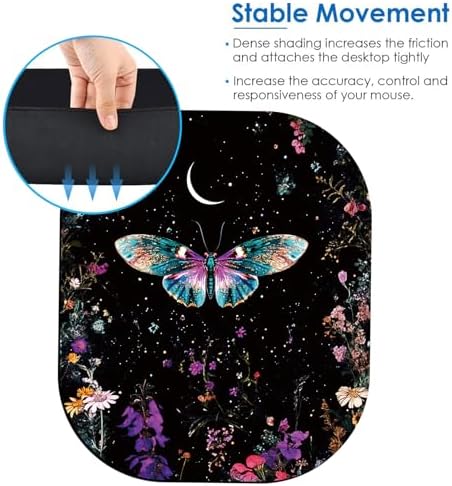 Small Mouse Pad，Mini Mouse Pad 6 x 7 Inch，for Laptop Keyboard Tray Wireless Mouse Home Office Travel，with Non-Slip Rubber Base, Waterproof Mouse Mat，Flower Moon Butterfly