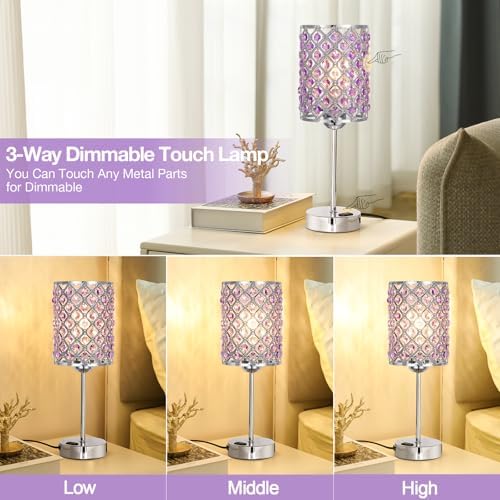 Hong-in Crystal Lamps for Night Stands, Purple Table Lamp for Bedroom