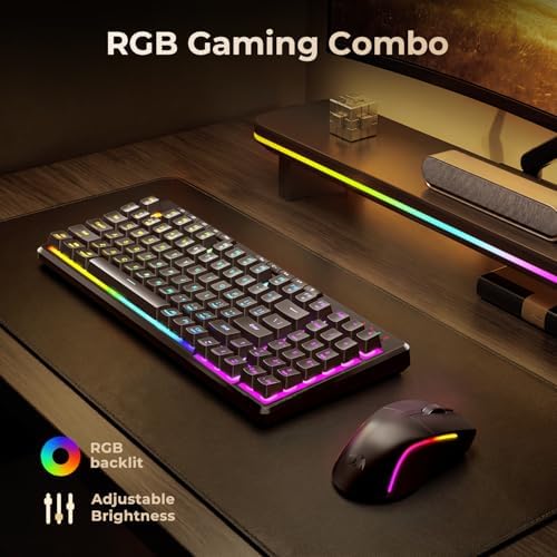 Redragon S156 Wireless Keyboard and Mouse with Tri-Mode, Mechanical Feel Keyboard and 4800 DPI 61G Ultra-Light Gaming Mouse, RGB Backlit, 4 Macro Keys, Long Battery Life for PC, Mac, Ideal for Gamer