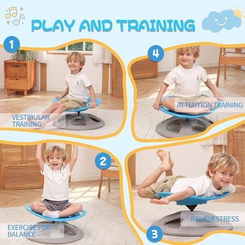BABAMU Spinning Chair for Autistic Kids, Sensory Swivel Chair, 220LBS Weight Capacity, Autism Sensory Products, Autism Toys, Sensory Toy (Blue, Handle)