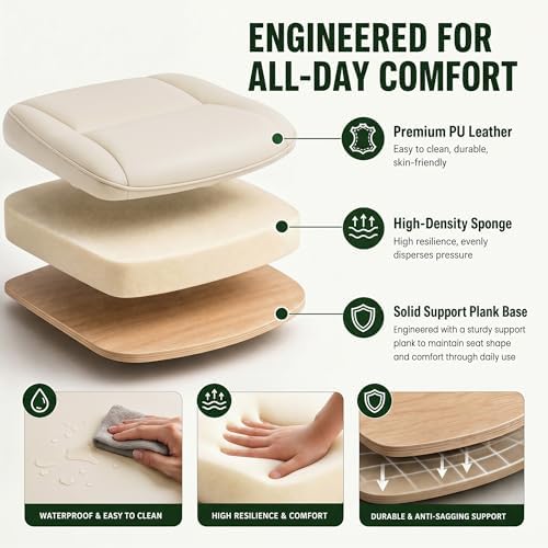 MALOL Leather Office Chair with Adjustable Lumbar Support Set of 2, Beige