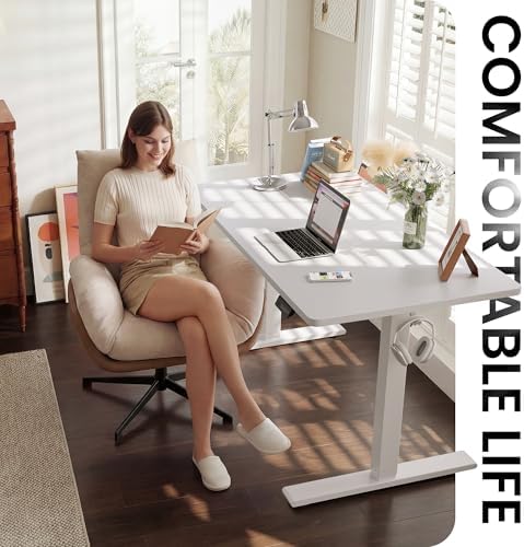 CubiCubi Electric Height Adjustable Standing Desk 55x24 Inch, White