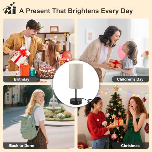 Unicozin Table Lamp, 3 CCT 3000K/4500K/6500K & RGB Color Changing, Stepless Dimmable Small Bedside Lamp for Reading, Ambience Nightstand Light for Home Decor Party, Beige Shade