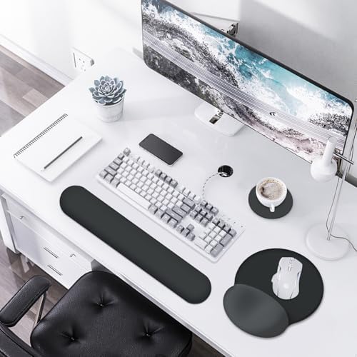 AIMSA Mouse Pad with Wrist Rest Support, Keyboard Wrist Rest Set, Ergonomic Memory Foam Mousepad for Computer Keyboard, Easy Typing and Pain Relief, Black Gray
