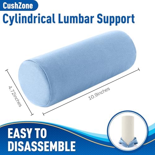 CushZone Memory Foam Lumbar Roll Support Pillow, Light Blue