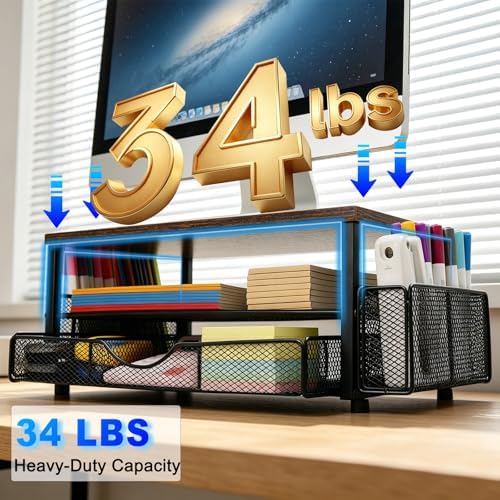 Monitor Stand Riser with Storage Drawer, Desk Organizer