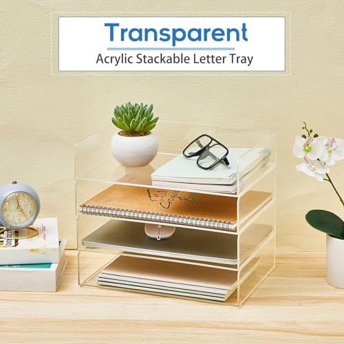 Harloon 4 Tier Paper Organizer Letter Tray Acrylic Desk File Organizer